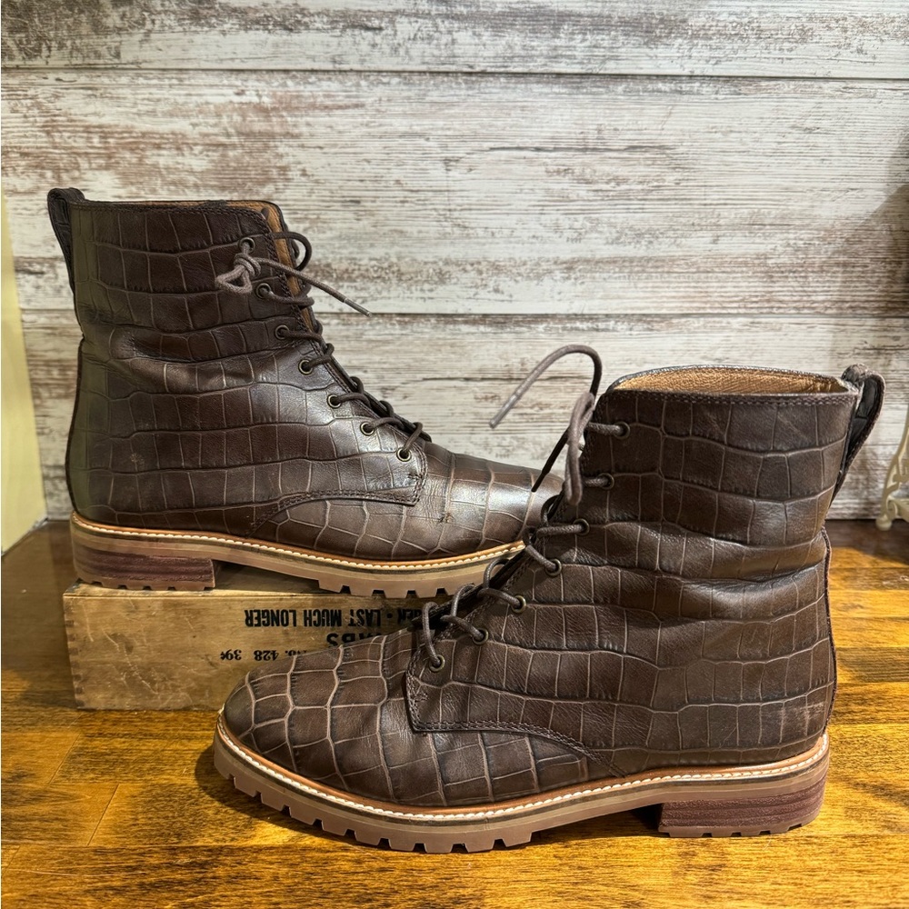 The Clair Lace-Up Boot in Croc Embossed Leather sz 9.5